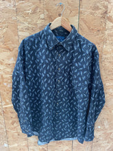 Vintage Y2K Dark Blue Abstract Paisley Pattern Long Sleeve Shirt L by Towncraft